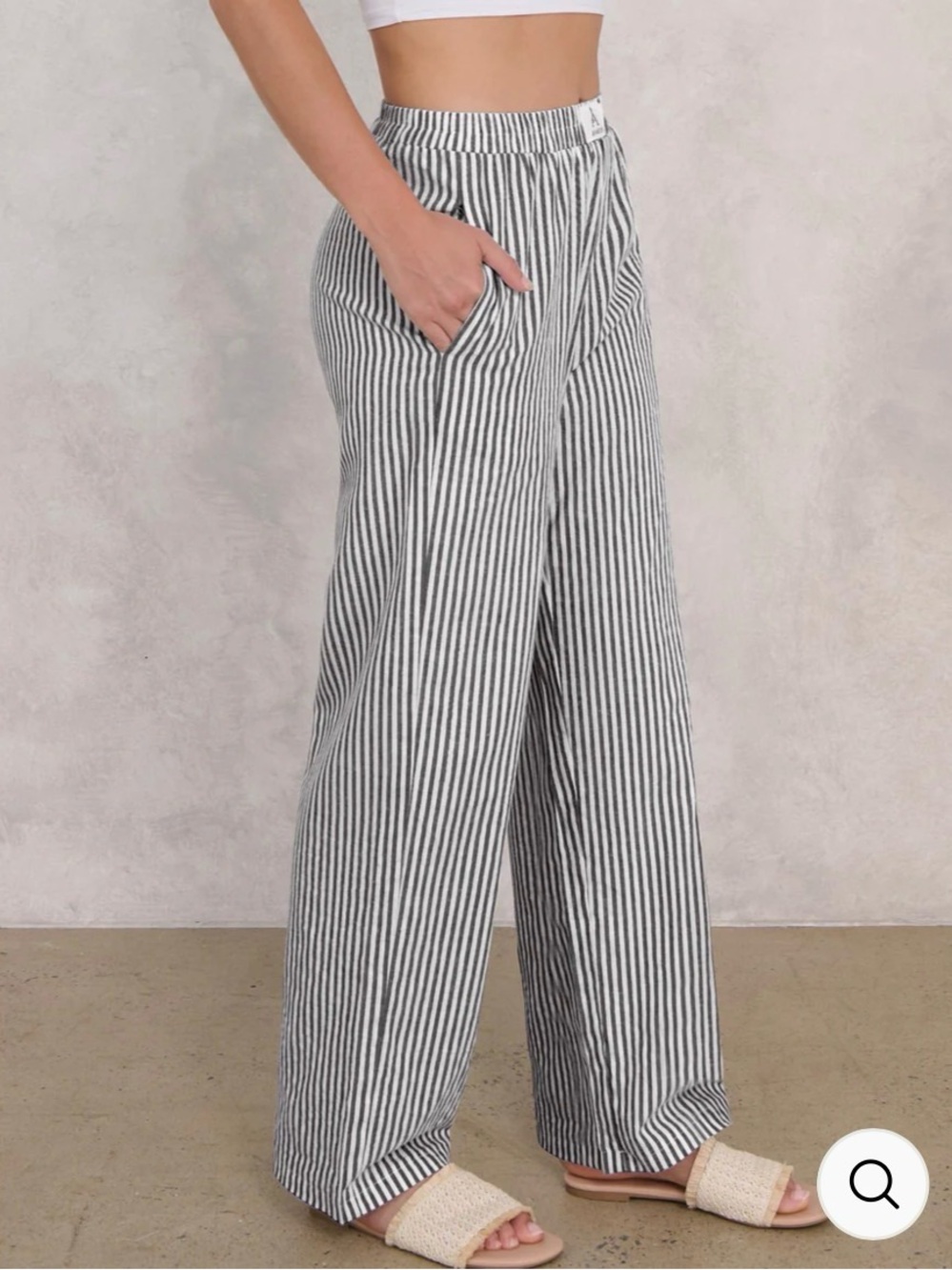 NWT Anrabess Striped Wide-Leg Lounge Pants in Black & White